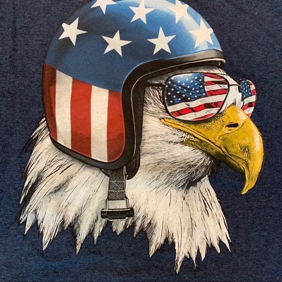 Patriotic Biker T-shirt Eagle Head Helmet 4th of July Stars & Stripes Biker Ride - Picture 4 of 7